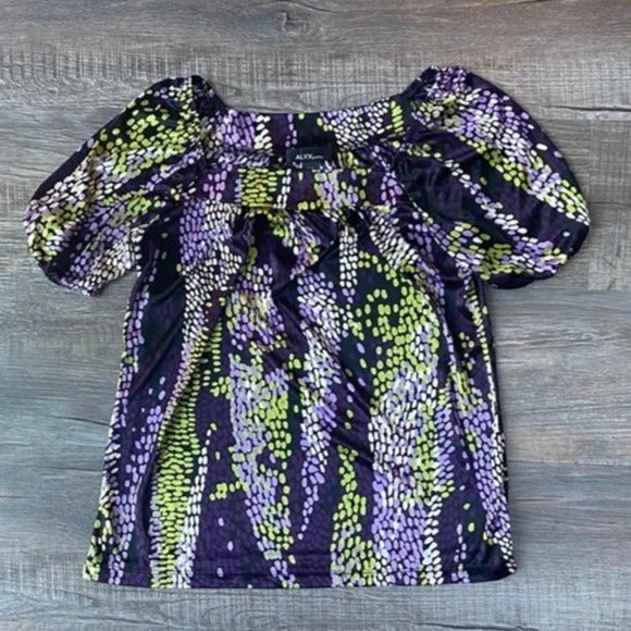 Purple and Green Patterned ALYX Women's Blouse Petite Size Small - Picture 1 of 5